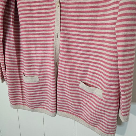 Talbots Cardigan Italian Wool Pink Stripes Button Lightweight Size XL - Picture 2 of 8